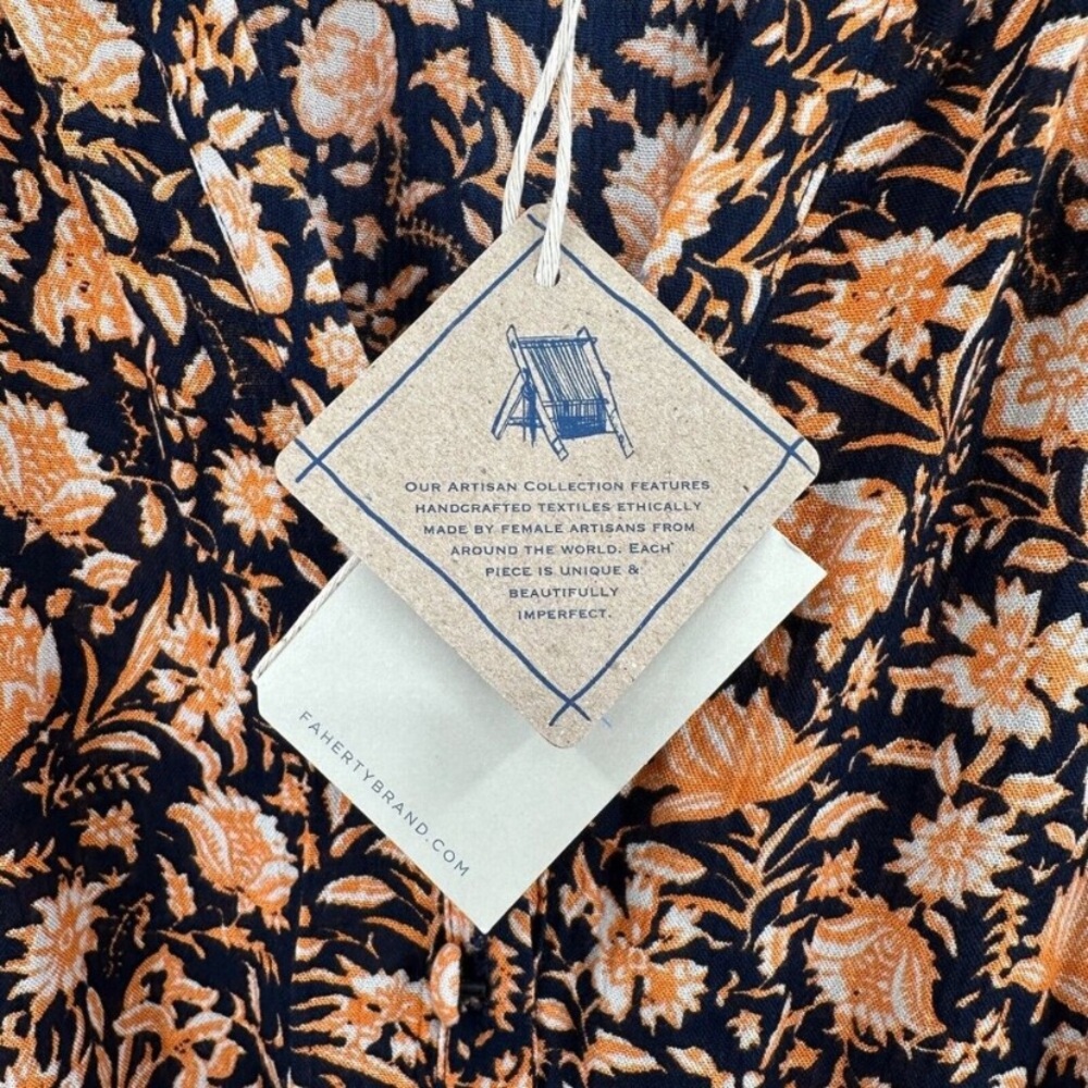 Faherty Montara Wonderlust Floral Long Sleeve Summer Dress in Dark Navy/Orange - Picture 10 of 10
